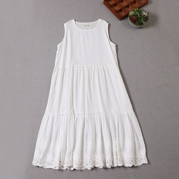 純棉繡花背心洋裝916