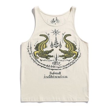 2022夏季新品潮泰國經文個性男式復古印花純棉運動汗背心吸財鱷魚