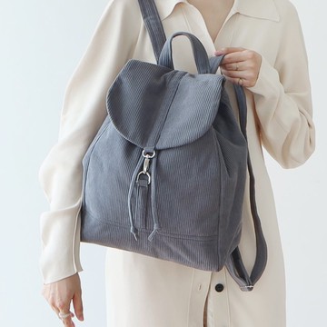 秋冬新品 燈芯絨大號後背包【中灰】A4可放 休閒輕便 戶外通勤