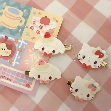 Kitty髮夾🎀 白色草莓蛋糕發夾kt凱蒂貓美樂蒂發卡圣誕新年禮物