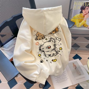【高品質】秋冬季新款美式潮牌寬鬆連帽衛衣男學生小狗印花加絨外套
