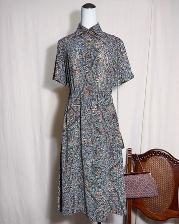 圖騰短袖古著洋裝/ 國外帶回 VINTAGE