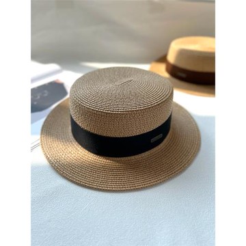 平頂帽子女夏度假海邊巴拿馬草帽平沿法式沙灘帽草編遮陽防曬禮帽