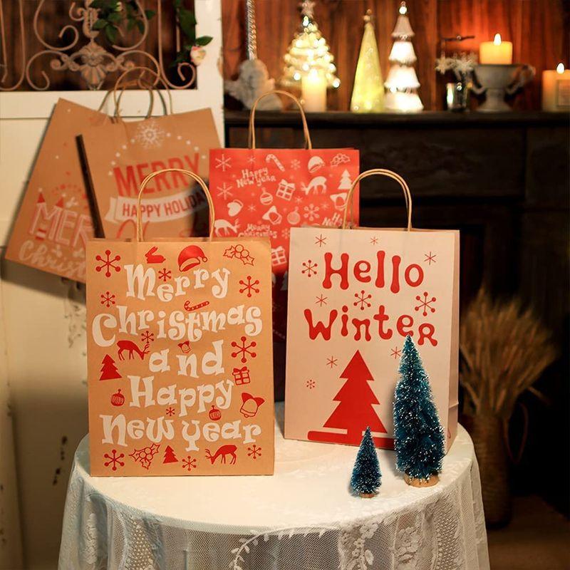 10枚 クリスマス用 ギフトバッグ 手提げバッグ 紙袋 ヨーロッパ風 厚手 丈夫 クラフト紙袋 ギフト袋 包装用 プレゼント用紙バッグ おし