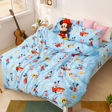戀家小舖 磨毛卡通 迪士尼系列 雙人床包組  床包5 x 6.2尺 + 枕套75 x 45cm  米奇公路旅行