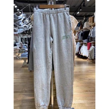 BM官網新款美式復古純棉淺灰色綠字母印花高腰直筒bm束腳衛褲長褲