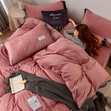 一件代發加厚保暖水晶絨四件套簡約色法蘭升牛奶絨床單床笠4件套