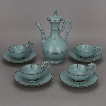 宋 汝窯清涼寺皇宋宮款支釘茶具茶壺杯子 仿宋代古玩古典家居裝飾