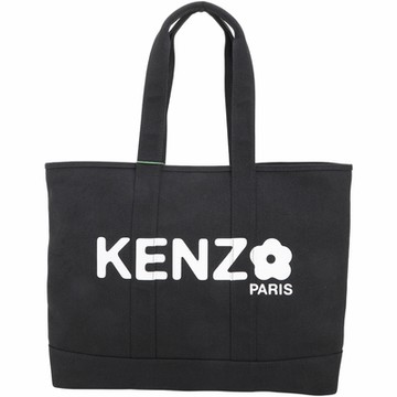 KENZO Utility 大款 字母花朵印花帆布手提/肩背托特包(黑色)