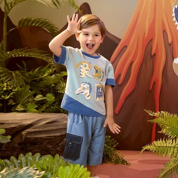 恐龍探險趣撞色圖騰上衣