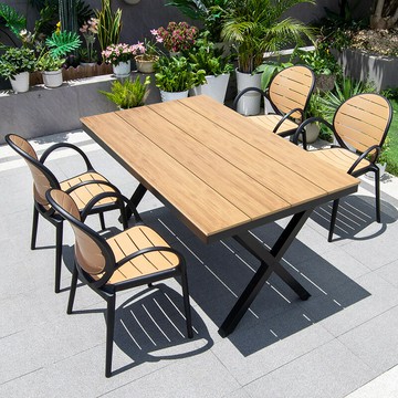 戶外桌椅庭院花園室外露臺現代創意家用商用塑木防雨防曬桌椅組合[DD050209]