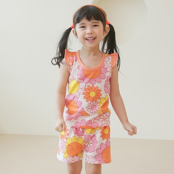 正韓 Puco - 超優質嬰幼兒/兒童無袖100% 有機棉家居服/睡衣-花花世界