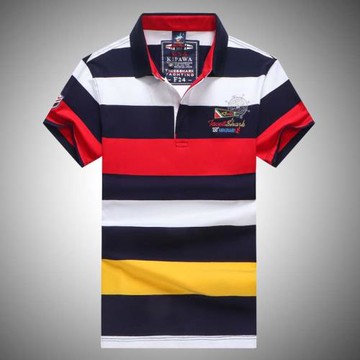 鯊魚夏季短袖T恤男翻領純棉半袖寬松絲光棉條紋大碼中青年上衣男