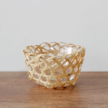 日本白竹器附玻璃小缽_雅竹． 日本竹工藝 豆缽 缽 皿 玻璃碗 竹碗【竹道具】