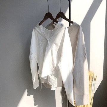 襯衫V領長袖上衣-純色慵懶隨性簡約女上衣2色73rg29【獨家進口】【米蘭精品】