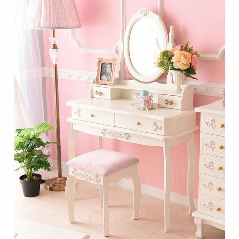 ピンクのドレッサーセット（鏡付き） ピンクのドレッサーセット（鏡付き） ピンク系 鏡台・ドレッサー