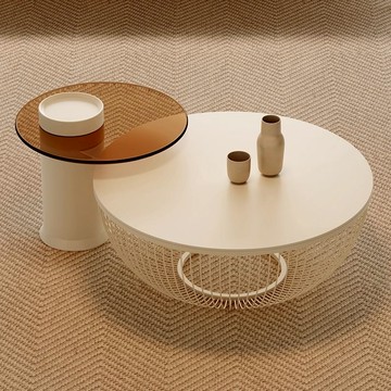 奶油風巖板茶幾小戶型客廳家用現代簡約創意鋼化玻璃圓形組合茶幾