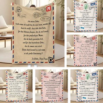 外語郵件圖案法蘭絨蓋腿小毯子四季搭腿辦公室午睡護膝加厚