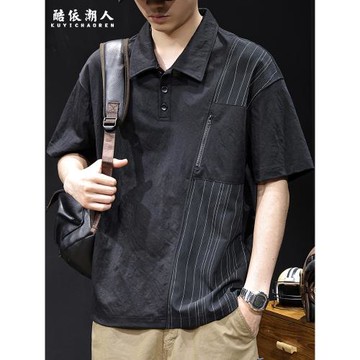 亞麻彈力Polo衫男士短袖t恤潮牌大碼夏季2026新款高端拼色體恤薄