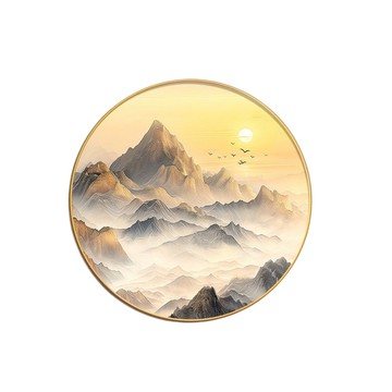 有框畫作 圓形挂畫 背有靠山 新中式 客廳東牆 旭日東升 裝飾畫 入戶玄關 餐廳壁畫 居家裝飾畫 裝飾畫 80*80cm