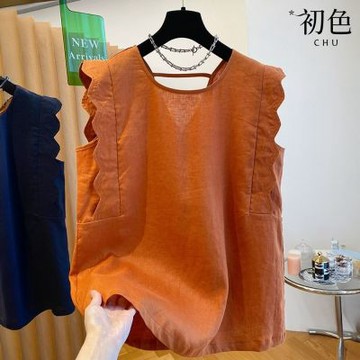 初色 純色圓領小飛袖後V領寬鬆襯衫上衣女上衣-共3色-13734(M-2XL可選)