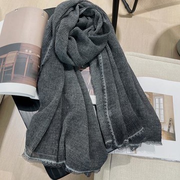 復古色！輕柔水洗棉麻手感薄款圍巾冬季女高級感亞麻蕾絲褶皺披肩