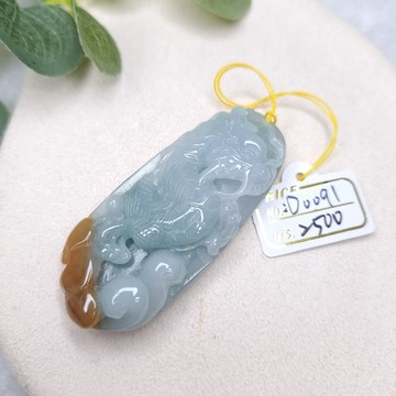 逸品軒~天然緬甸玉A貨-D0091-細糯晴水帶黃翡龍如意墜子 長58.4mm寬25.7mm厚8.2mm 寓意「步步高升」
