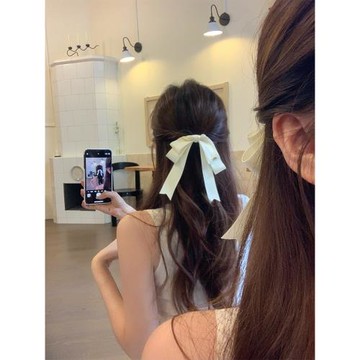 白色雙層飄帶大蝴蝶結發夾女后腦勺發卡半扎發夾2025新款頂夾頭飾