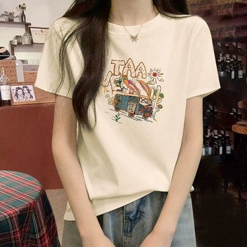 台灣出貨 純棉白色正肩短袖t恤女學生寬鬆夏季新款上衣半袖體恤衫ins潮女裝 多色可選 短袖上衣 T恤女 大尺碼短袖上衣