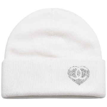 CHANEL 經典水鑽雙C LOGO喀什米爾羊毛帽(白色)