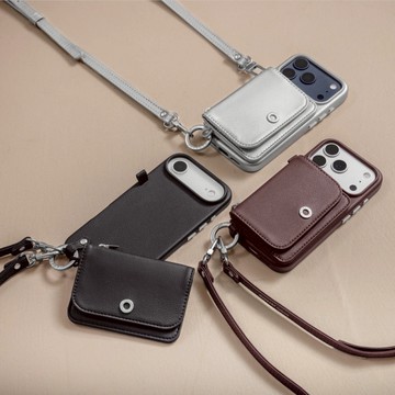 iPhone 17 Pouch M 錢包磁吸掛繩手機殼 Pro Max 酒紅＋酒紅掛繩