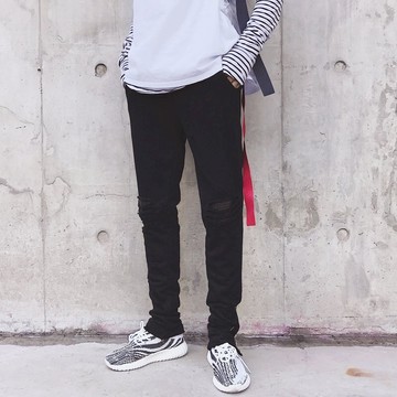 FINDSENSE G6 韓國時尚 修身型小腳褲黑色休閒褲男褲長褲