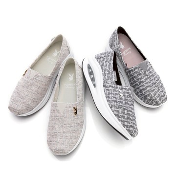 PLAYBOY 日系貴氣 金蔥花布增高氣墊鞋-粉金/黑灰(PY1036)