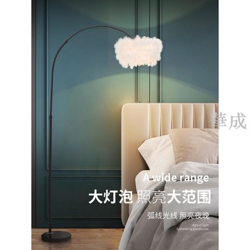 羽毛落地燈客廳臥室床頭釣魚燈北歐ins少女公主網紅婚房立式檯燈
