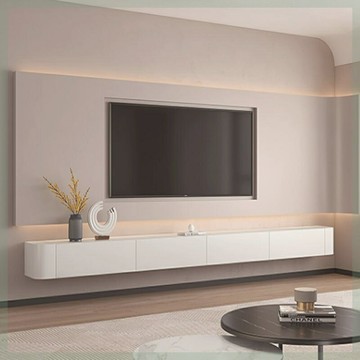 實木懸空電視柜客廳懸掛奶油風圓弧懸浮小戶型壁掛式巖板電視機柜/電視櫃/懸浮櫃/儲物櫃/收納櫃/置物櫃/掛壁櫃