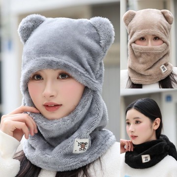 新款帽子圍脖面罩一體多用騎車防寒加絨頭盔帽衛衣帽護耳包頭帽子