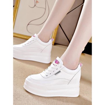 春夏透氣小個子內增高女鞋10cm增高厚底松糕鞋白鞋休閑真皮小白鞋