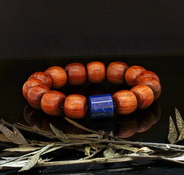 黃花梨木老型珠 + 青金好運珠 15mm 手鍊 ( 114050 )