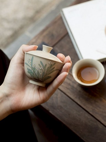 功夫道迷你小蓋碗草木灰釉陶瓷手抓蓋碗泡茶碗單個茶碗一人飲獨飲