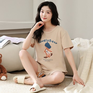 【韓國K.W.】KQN4533韓國空運時髦指標涼爽棉短袖睡衣套裝(套裝/棉麻/家居套裝/小香風/涼感)