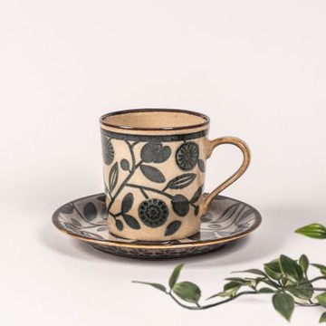 上作美器 日本製橄欖花杯碟組(250ml馬克杯、點心盤)