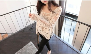 VEN修身圖騰針織簍空外罩衫