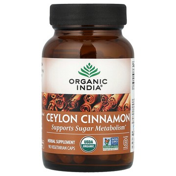 Organic India, 錫蘭肉桂，90 粒素食膠囊（每粒 325 毫克）