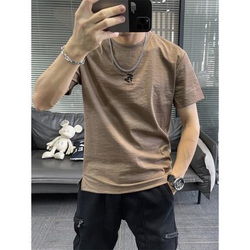 2025新款夏季天絲棉麻短袖t恤男圓領冰絲速干亞麻透氣薄款潮牌