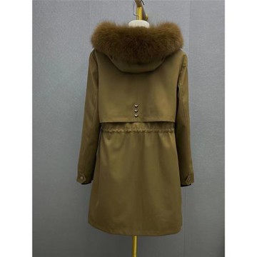 2023爆款派克服女中長款可拆卸狐貍毛內膽真毛皮草外套冬季女裝