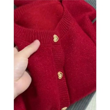 2025早秋冬復古歐貨紅色針織開衫女慵懶外穿毛衣外套本命年上衣女