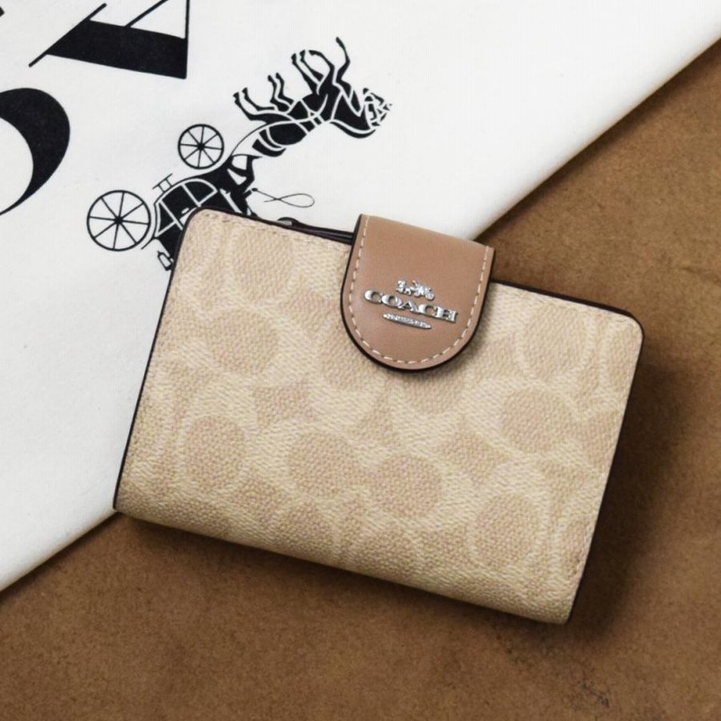超最新作 COACH 折り財布 新品 ブラック×ブラウン レザー レディース