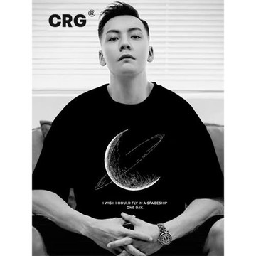 香港潮牌美式小眾短袖男重磅純棉t恤寬松復古月亮印花潮流上衣夏