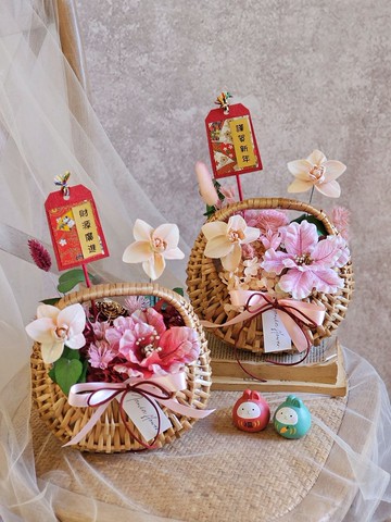 新年蘭花小花籃 新年祝賀花 新年佈置 現貨 快速出貨 兩色