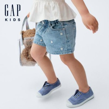 【GAP】嬰兒及幼兒刺繡丹寧運動短褲-雛菊丹寧(881776)